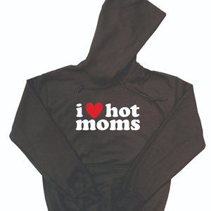 I Love Hot Moms Hoodie Black (Red and White Design)